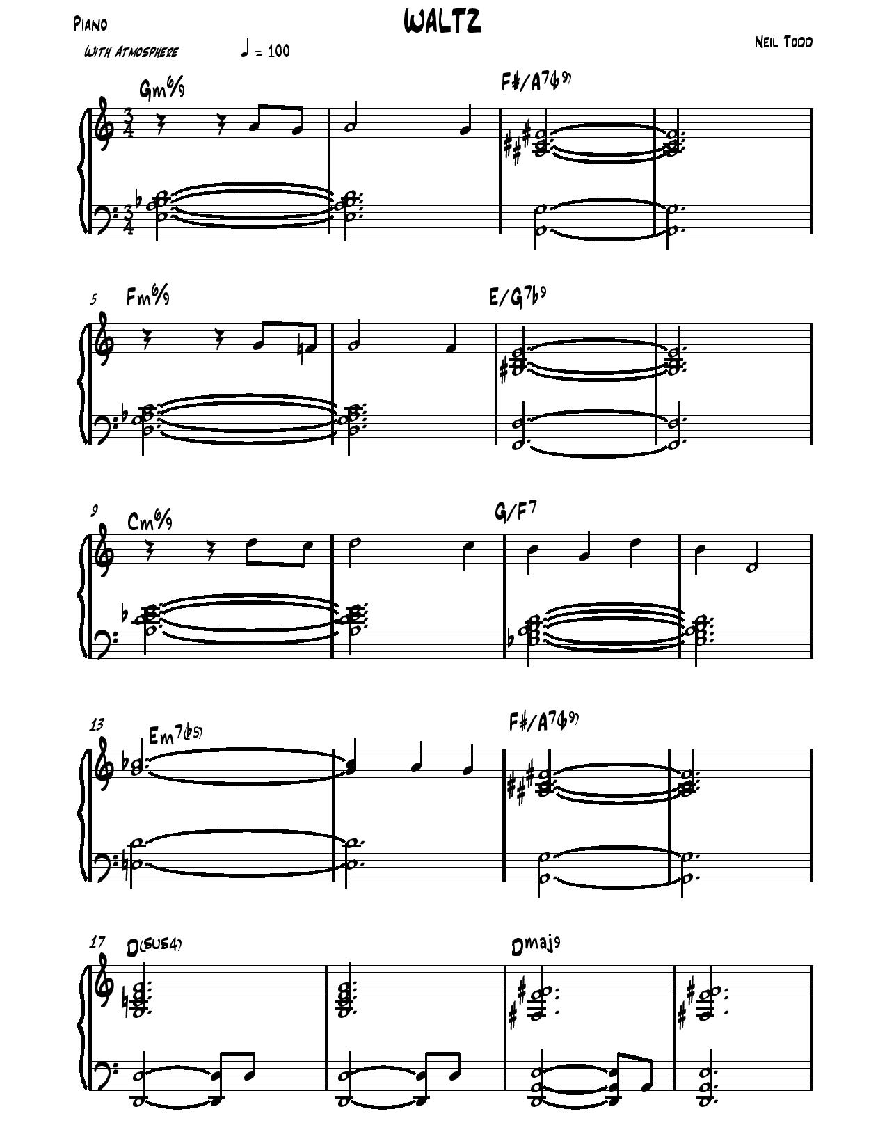 Waltz in Blue & Green musical score Neil Todd Music